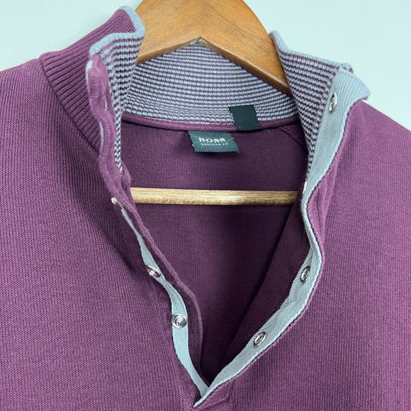 Hugo Boss Sweater Mens Medium Maroon‎ Regular Fit Pullover Mock Neck Long Sleeve - Picture 8 of 13
